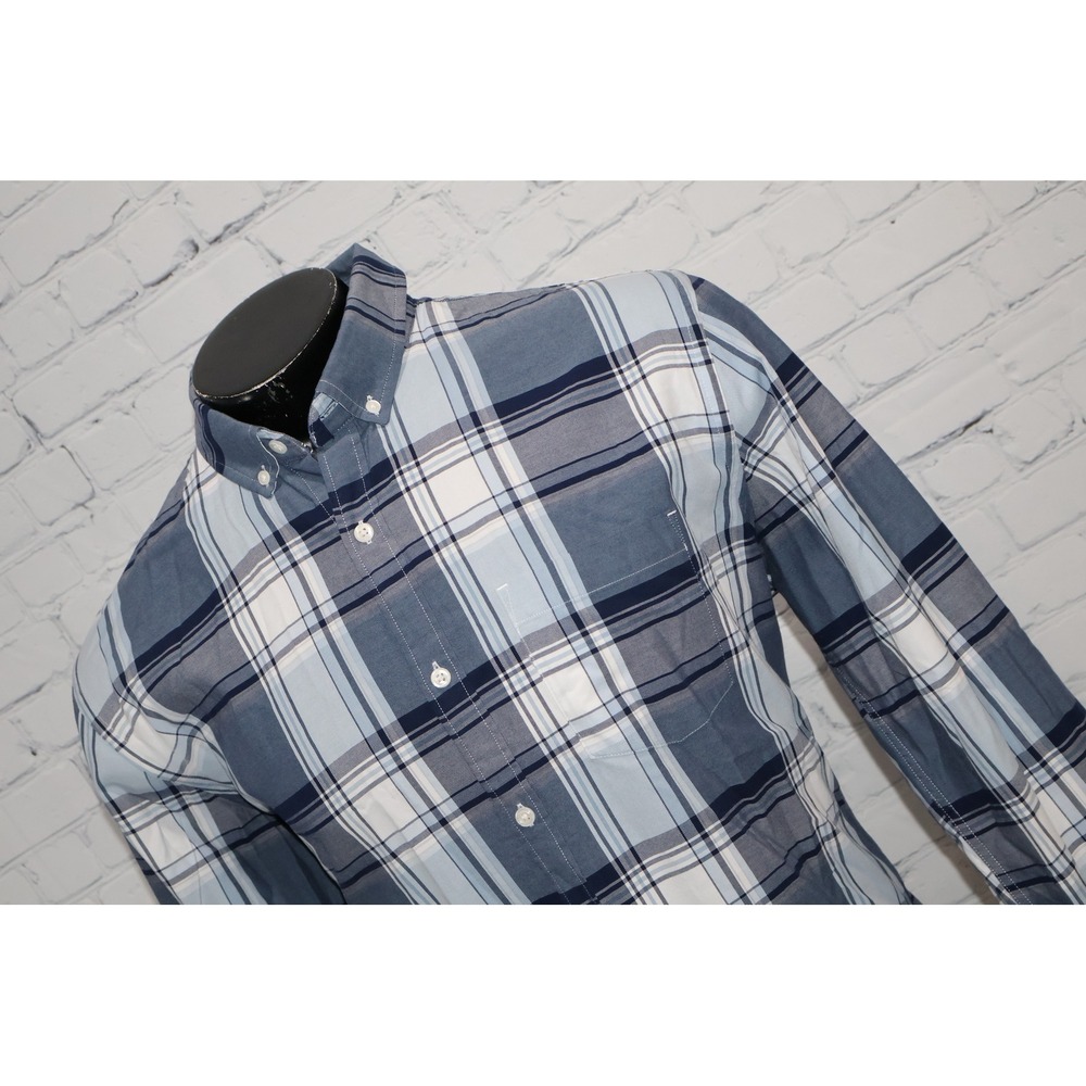Express Soft Wash Button Down Dress Shirt Men XL Blue Plaid Long Sleeve Cotton